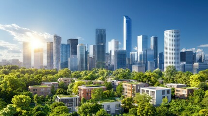 Obraz premium Modern Cityscape Eco Friendly Urban Design with Lush Greenery