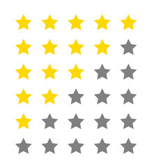 Product evaluation or customer review feedback with stars rating