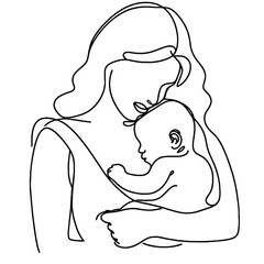 Obraz premium mother and baby one line drawing illustration , transparent background PNG image