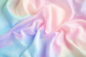 Obraz premium A whimsical pastel rainbow fabric texture background with soft pink, blue, and lavender hues. The delicate, watercolor-like transitions create a dreamy, fantasy-inspired look, perfect for children