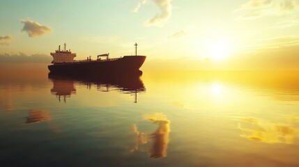 Obraz premium Tanker at Sunset on Calm Sea