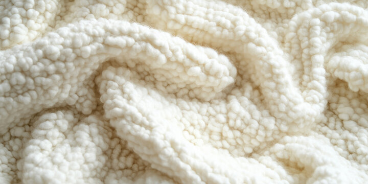 A thick bouclÃ© fabric texture background in creamy white. The looped, textured yarns create a soft, cozy aesthetic, ideal for designer fashion, stylish coats, and luxurious upholstery.