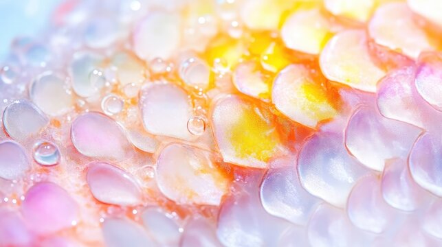 Close-up of iridescent scales, water droplets, and pastel colors - Powered by Adobe