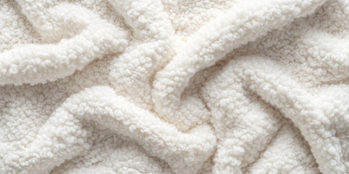 A thick bouclÃ© fabric texture background in creamy white. The looped, textured yarns create a soft, cozy aesthetic, ideal for designer fashion, stylish coats, and luxurious upholstery.