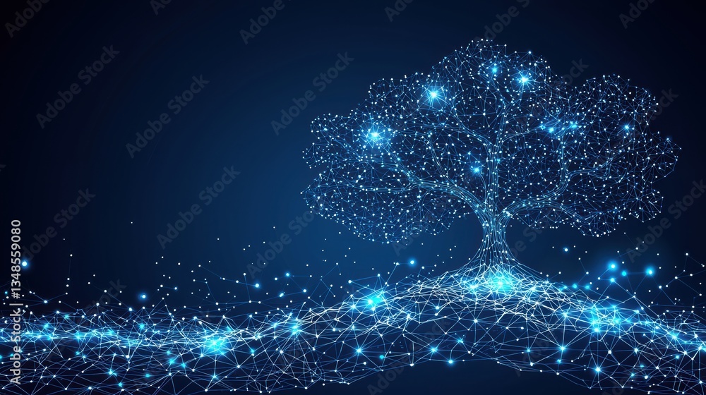 Poster digital tree growth visualization virtual environment infographic futuristic concept abstract view t