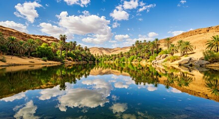 Naklejka premium A Reflection of the Sky Perfectly Mirrored on the Oasis’S Surface 