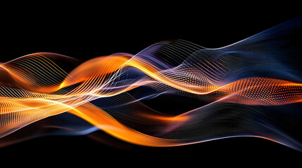 Abstract Glowing Orange And Blue Waves On Black Background