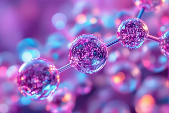 Futuristic molecular structure with glowing spheres in vibrant colors.