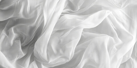 Obraz premium A crumpled silk fabric texture background in soft ivory white. The delicate folds and subtle sheen create a romantic, vintage aesthetic ideal for bridal wear, luxury interiors, and timeless textile