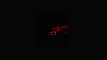 Abstract red  hand speaker icon with sound wave. advertisement,conversation,broadcasting ctc are used .animation Concept of megaphone and black background.