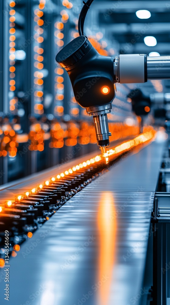 Poster automated assembly line with sensors performing real-time quality checks, sensor-based qc, high-spee