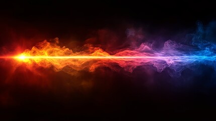 Fototapeta premium A beam of light splitting into multiple colorful dimensions against a dark cosmic background, representing the concept of quantum exploration and the vastness of the universe