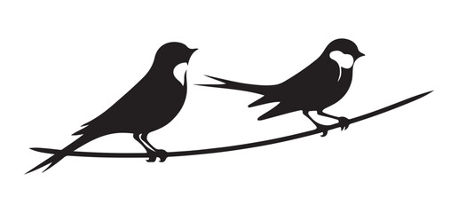 Swallows on a Wire Silhouette Illustration Symbolizing Freedom and Nature