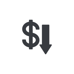Obraz premium Dollar sign with downward arrow vector icon