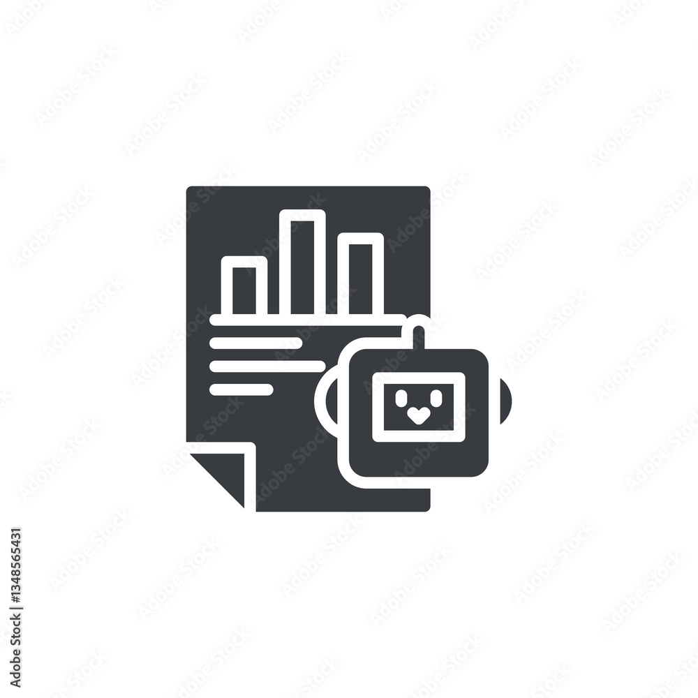 Poster document with a bar chart and robot vector icon