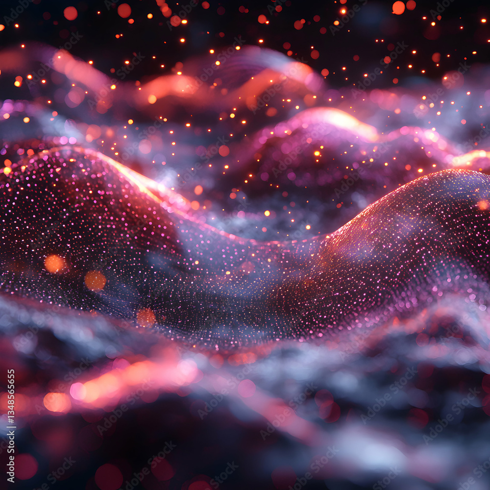 Aufkleber abstract pink and blue particles flowing wave. digital data visualization. technology or science ban