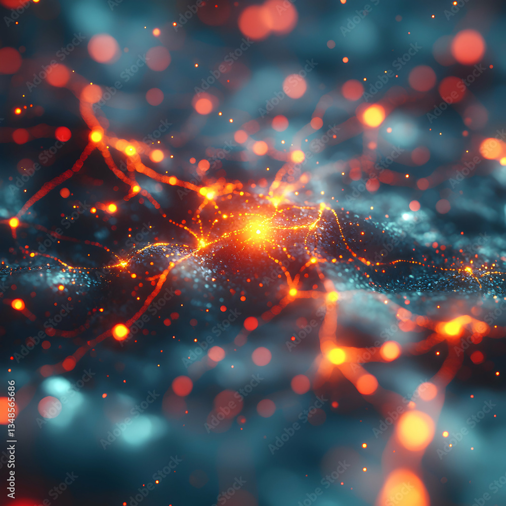 Aufkleber glowing particle waves flow across a dark background. ideal for abstract visuals, motion graphics, o