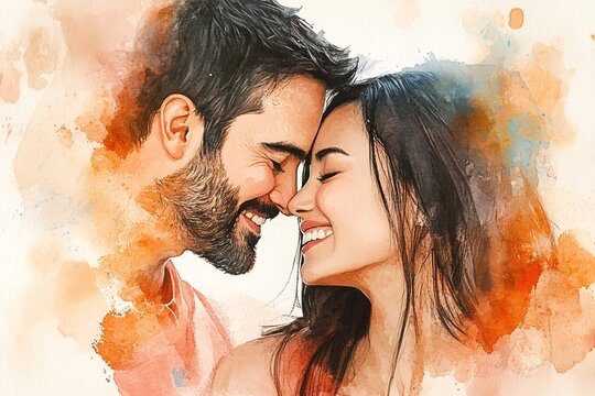 A smiling couple sharing a loving moment together looking blissful