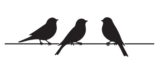 Black Bird Silhouette on Wire Graphic Vector Illustration Design