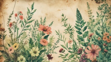 Vintage Floral Meadow Botanical Print Watercolor Painting
