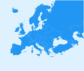 Blue Europe isolated map on a white background in flat vector design