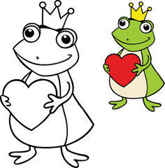 Fototapeta premium A frog prince, regal in appearance, gently holds a glowing heart in his hands, symbolizing love, transformation, and the magic of an enchanted fairy tale.