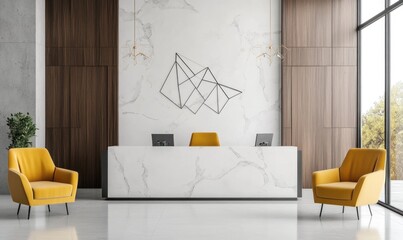 Modern reception desk in minimalist office interior