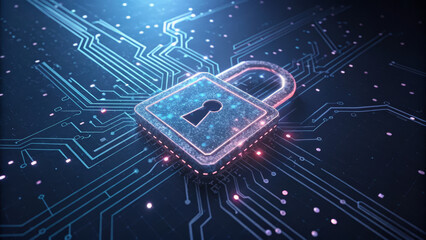 digital padlock symbolizes cyber security management on circuit board