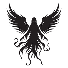 Dark Angel Silhouette Vector Art Spreading Wings of Mystical Power