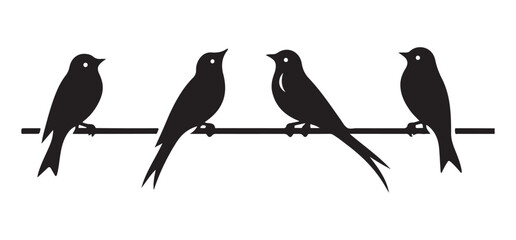 Four Swallows on a Wire Silhouette Vector for Minimalist Art Designs