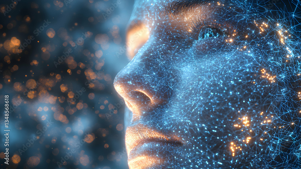 Aufkleber abstract digital human head with glowing network connections. ideal for visualizing ai, machine lear