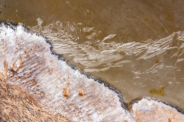 Beautiful natural landscapes from a drone. Frozen Lake Dabie in Poland.