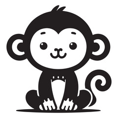 Cute Monkey Vector Illustration Adorable Baby Monkey Black Silhouette Clipart