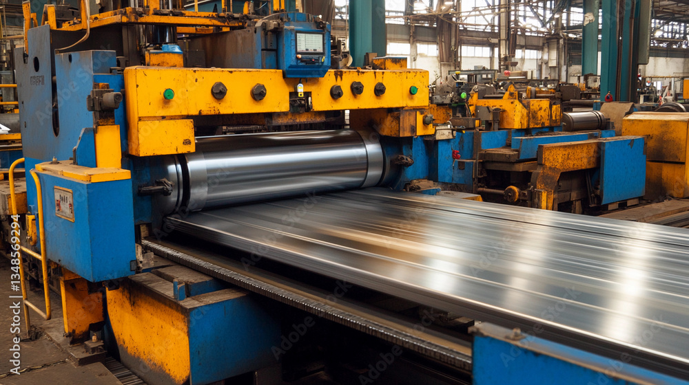 Fototapete Large-scale rolling machine processes metal sheets in factory Generative AI