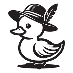 Cute Duck Wearing Hat Illustration Vector Art for Kids