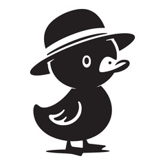 Cute duck with hat cartoon animal silhouette vector illustration
