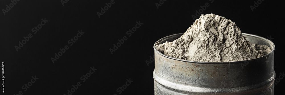Poster uranium powder stored in a metal barrel on a dark background generative ai