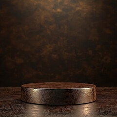 Burnt sienna metallic podium on textured background, perfect for elegant product display