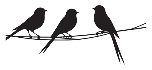 Three Birds on a Wire Silhouette Vector Minimalist Art Design