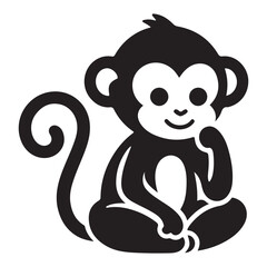 Silhouette of Cute Monkey Sitting Down Thoughtfully Represents Playfulness