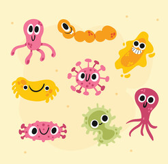 Obraz premium Cute Cartoon Germs and Bacteria Set for Kids Science Projects