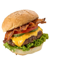 Juicy Cheeseburger with Fries Meal bun isolated on white background