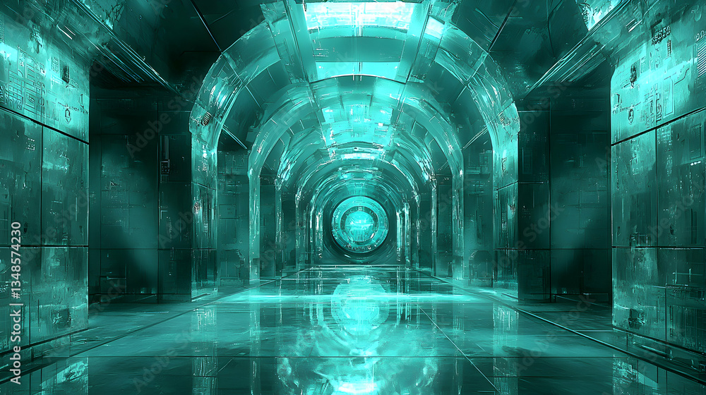 Poster a lone figure sits before a massive red holographic display within a high-tech, futuristic control r