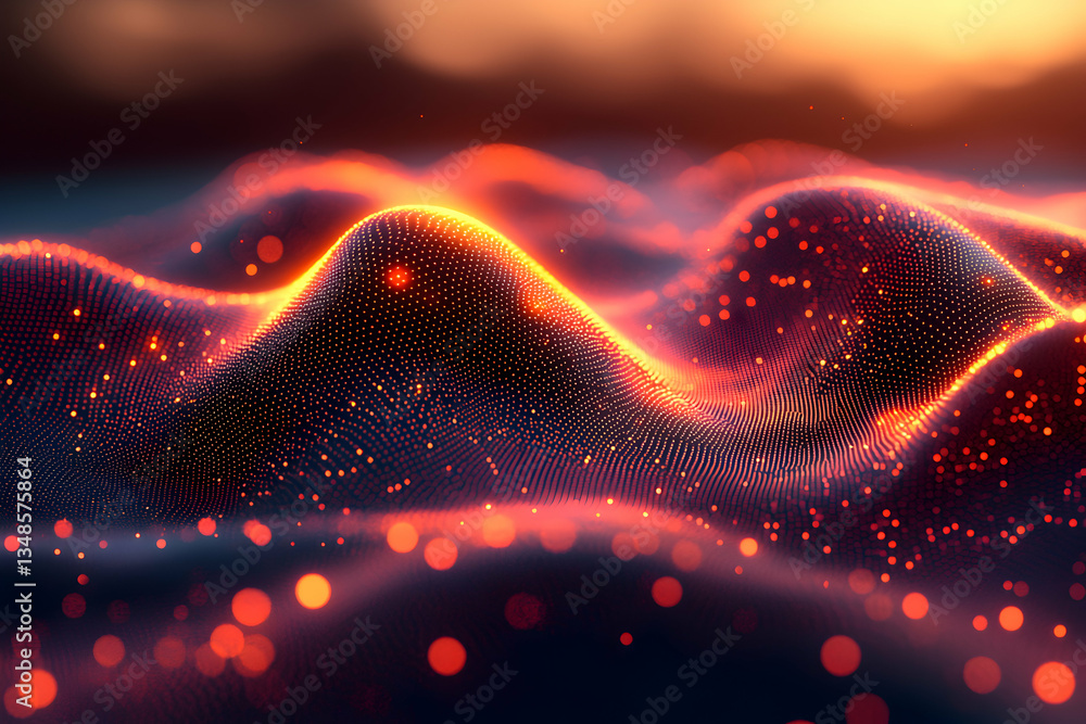 Aufkleber a vibrant pink and purple abstract landscape with shimmering particles and a bokeh effect. ideal for