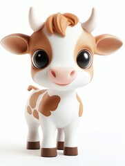Adorable 3D Anime Cow, big eyes, soft colors, charming pose. A delightful digital illustration of a friendly calf.