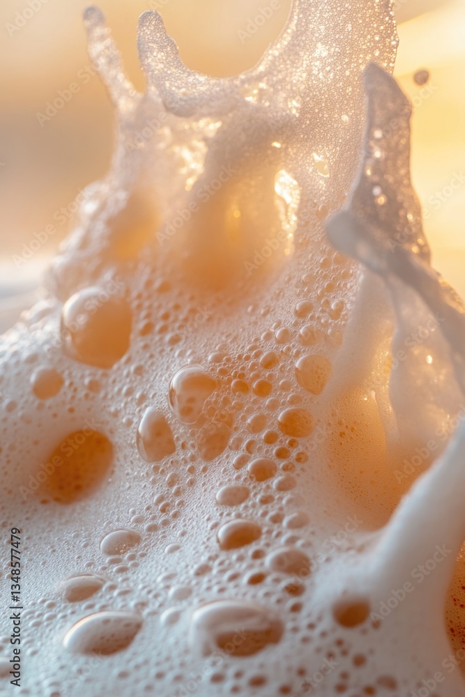 Poster a close-up view of a foamy substance with intricate details and texture
