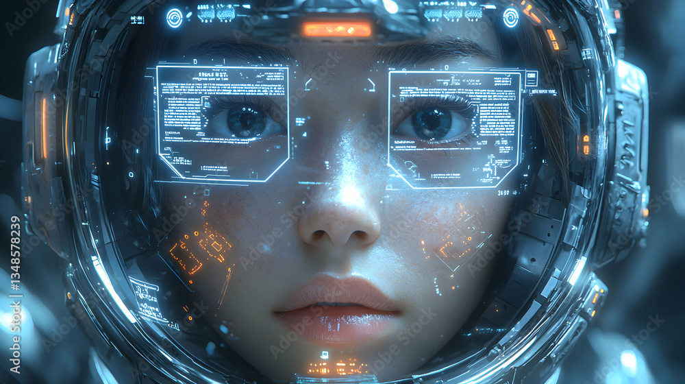 Poster futuristic orange and black glowing hud interface with a central radar display and code lines. ideal