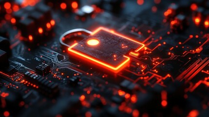 Futuristic Electronic Key Design on Circuit Board with Red Light Symbolizing Cybersecurity and Digital Privacy