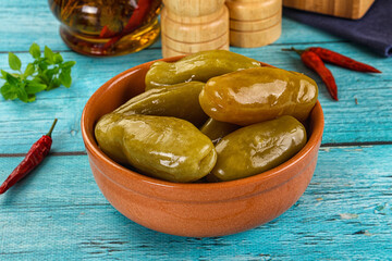 Homemade pickled green tomato heap