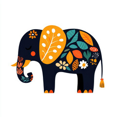 Colorful Elephant with Floral Patterns in a Whimsical Style